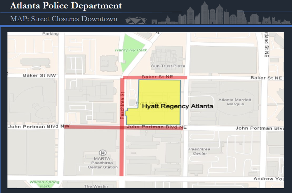 An APD map depicts Atlanta road closures for June 27, 2024.