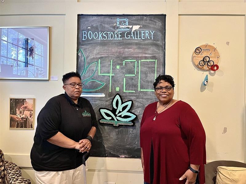 Georgia Medical Cannabis Society founders Yolanda Bennett (left) and Angela Weston (right) frequent the Bookstore Gallery, an Atlanta cannabis store, to buy products that help manage their pain.