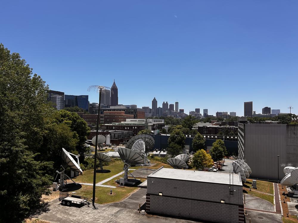 A calm blue sky is seen in Midtown Atlanta on June 25, 2024, two days before the first presidential debate of the election season.