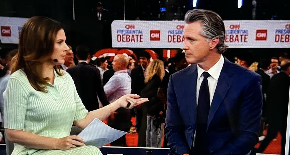 CNN's Erin Burnett interviews Democratic California Governor Gavin Newsom on June 27, 2024 in Atlanta.