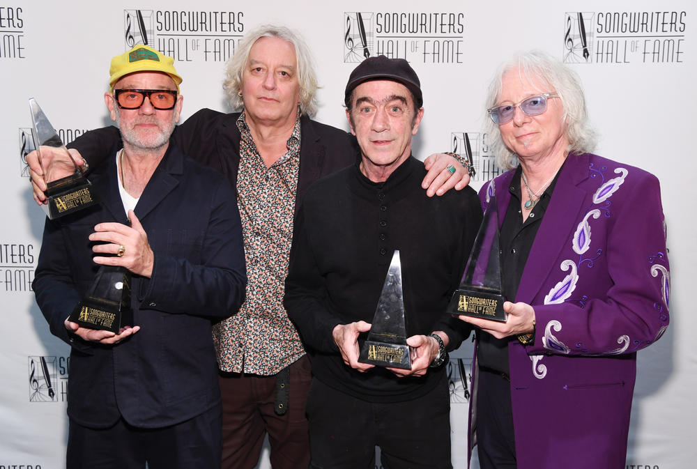  (L-R) Michael Stipe, Peter Buck, Bill Berry and Mike Mills, of R.E.M., attend the 2024 Songwriters Hall of Fame Induction and Awards Gala at New York Marriott Marquis Hotel on June 13, 2024 in New York City.
