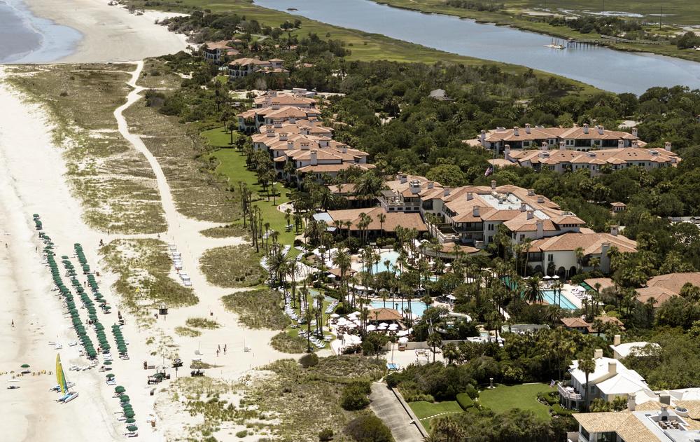 An aerial view of Sea Island, a privately owned luxury resort enclave next to St. Simons Island in Glynn County.
