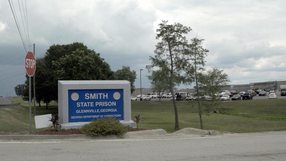 A sign outside Smith State Prison in Glennville, Ga. 