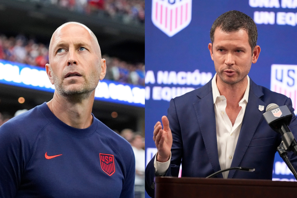 Former USNMT head coach Gregg Berhalter (left) and U.S. Soccer Federation CEO J.T. Batson (right) in a combined file photo.
