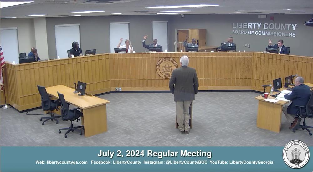 Screenshot of the Liberty County Board of Commissioners voting 