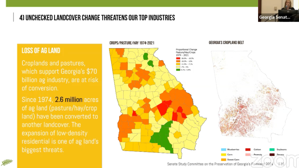 The heat map of the counties that have seen the greatest amount of change in the loss of agriculture land. (Screenshot)