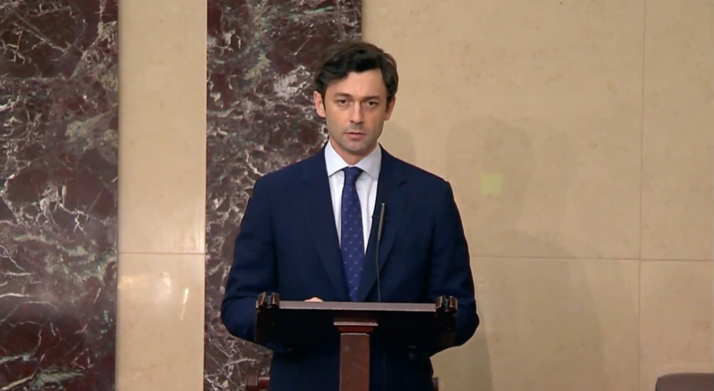 Sen. Jon Ossoff at a press conference on July 11, 2024, discussing the Federal Prison Oversight Act that passed in the Senate the same day and heads to the President’s desk to become law. (Screenshot)