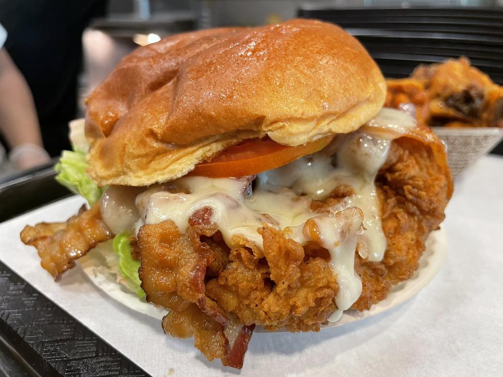  A Georgia restaurant was rated one of the best places for fried chicken, according to Yelp. Pictured is Rock's Chicken & Fries Bacon Cheddar sub Swiss sandwich. Rock's Chicken & Fries/X