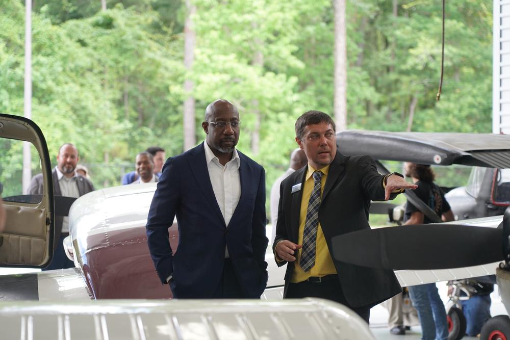 Sen. Raphael Warnock visited Savannah Tech on July 25, 2024, to meet with the new generation of aviation workers. (Senator Reverend Warnock/Twitter)