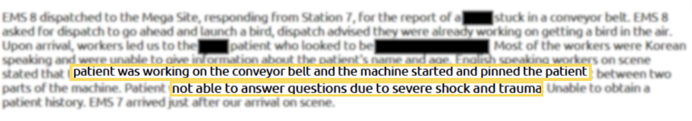 The National Fire Incident Reporting System (NFIRS) report regarding the traumatic fall of a worker on Feb. 16, 2024. Obtained by The Current via Georgia Open Records Act request.