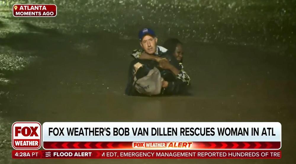 FOX Weather meteorologists Bob Van Dilsen rescued a woman trapped in her car on a flooded road early on Friday, September 27, 2024. Courtesy FOX