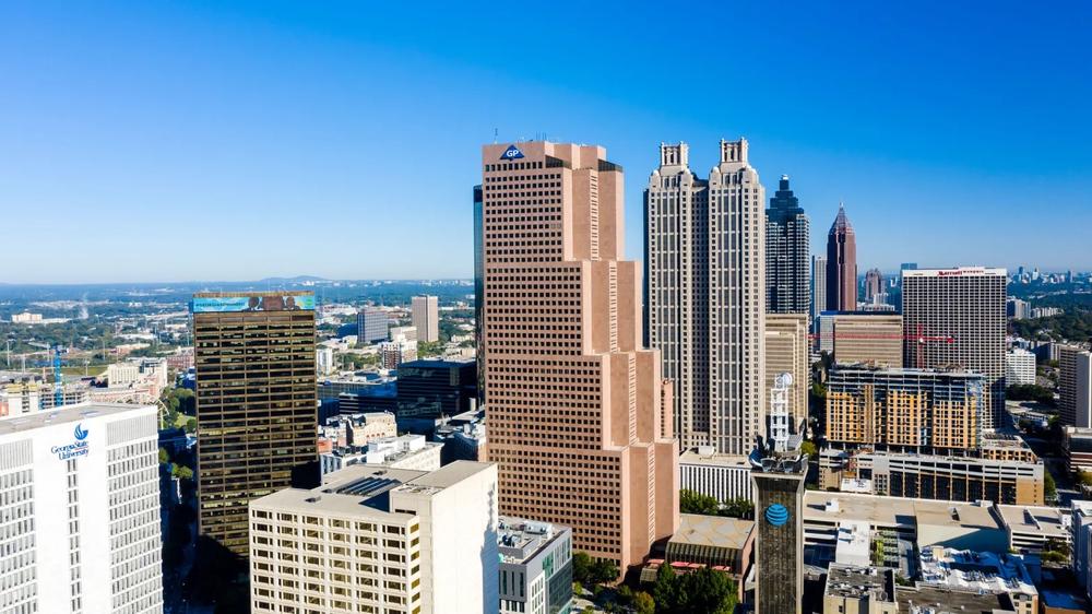 The distinctive stair-stepped Georgia-Pacific tower has been part of the Atlanta skyline since 1982. (Courtesy Georgia-Pacific)