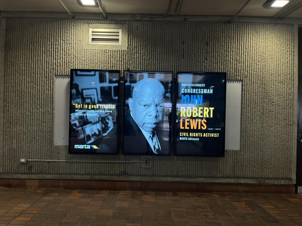 A digital sign in the MARTA College Park train station is park of the event honoring the late civil rights leader.