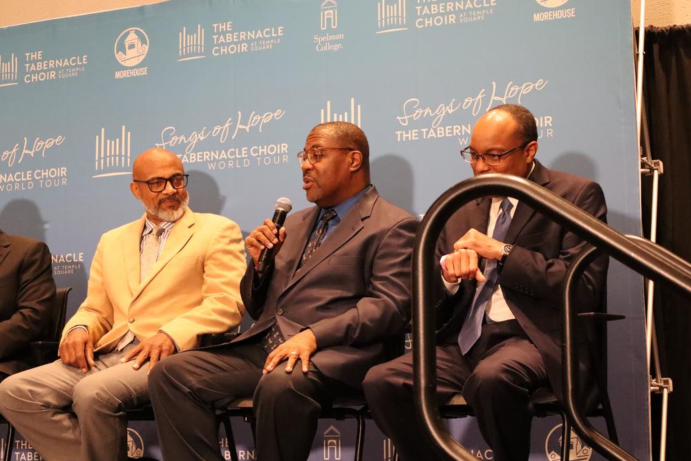 Morehouse Glee Club Director, Dr. David Morrow (middle) pictured at the Tuesday, September 10, 2024 press conference. Ambria Burton/GPB News