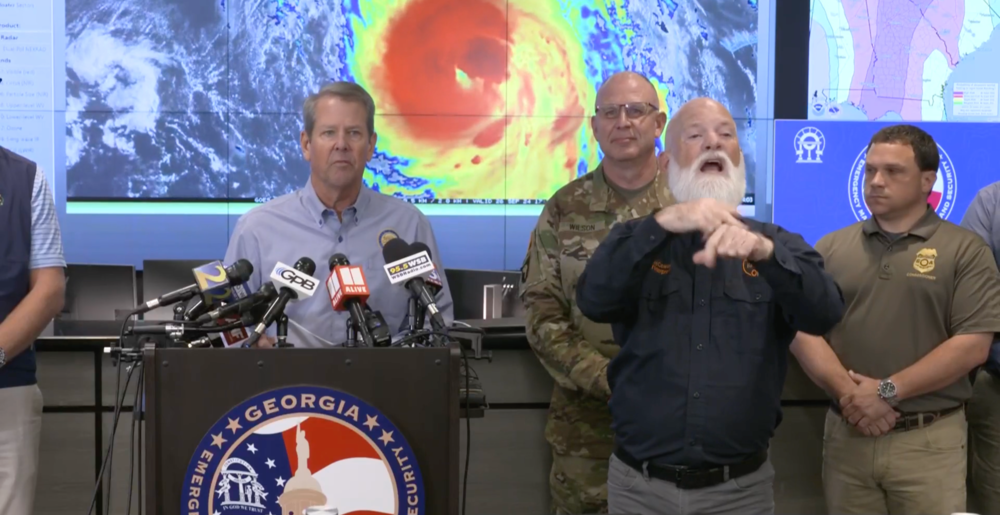 Gov. Brian Kemp at a 1:30 p.m. GEMA press conference with updates on Hurricane Helene's impact on the state of Georgia. Screenshot