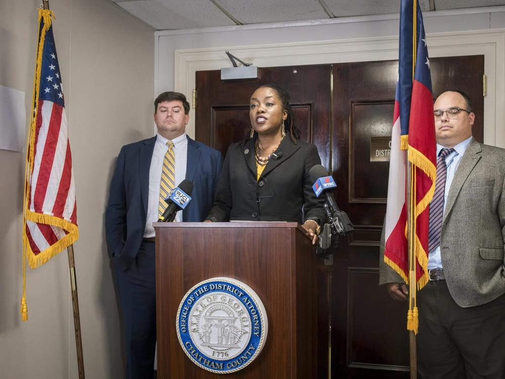 Chatham County District Attorney, Shalena Cook Jones speaks at a press conference at the Chatham County Courthouse on September 25, 2024 in Savannah, GA. During the press conference the District Attorney announced the indictment of former Savannah Police officer Ernest Ferguson, Jr. in the shooting death of 31-year-old Saudi Lee.(Credit: Justin Taylor/The Current) Credit: Justin Taylor/The Current