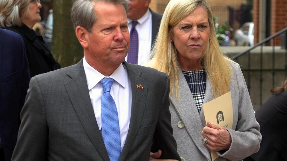 Georgia Gov. Brian Kemp and First Lady of Georgia Marty Kemp arrive Monday morning at First Baptist Church in downtown Columbus, Georgia for the memorial service for Georgia Rep. Richard Smith. 02/05/2024 Mike Haskey/Ledger-Enquirer