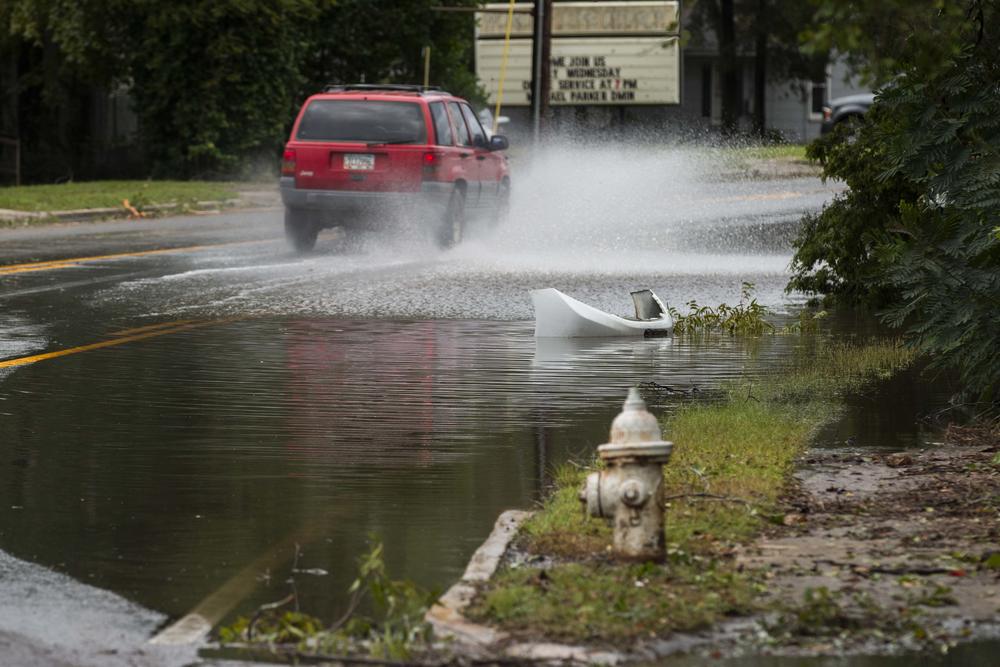 A street still draining of floodwaters in Dublin, Ga. Hours after Hurricane Helene passed through.