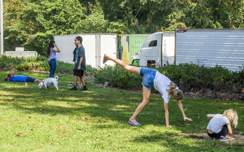 Families fleeing Florida ahead of Hurricane Milton from Florida at a rest area in Macon, Georgia, about 90 miles south of Atlanta on Oct. 8, 2024.