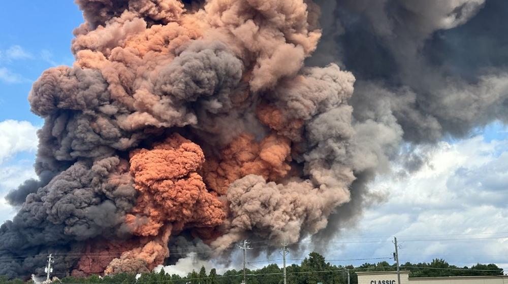 Smoke billows from a fire at the BioLab facility in Conyers, Ga., Sunday, Sept. 29, 2024.