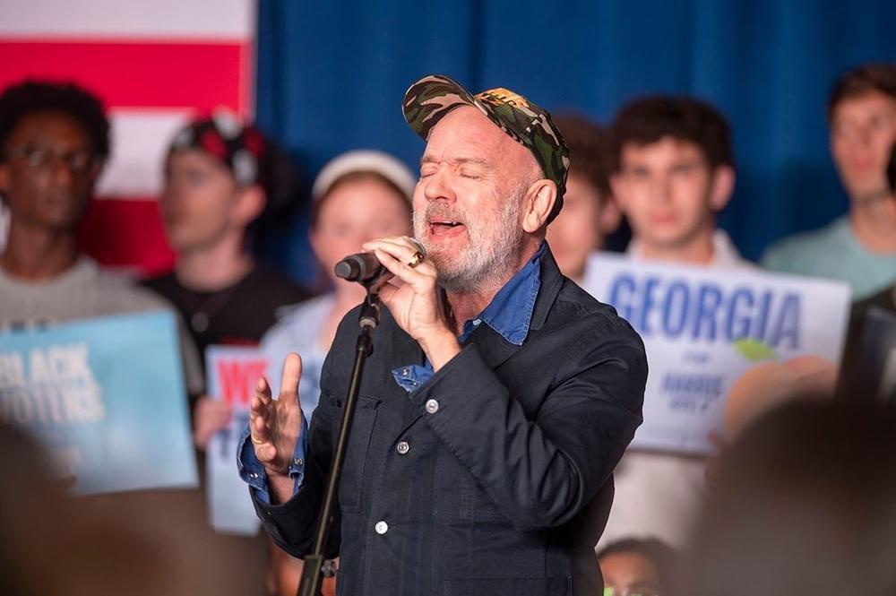 R.E.M. singer Michael Stipe performs at a Harris campaign event in Athens, Ga., on Oct. 10, 2024.