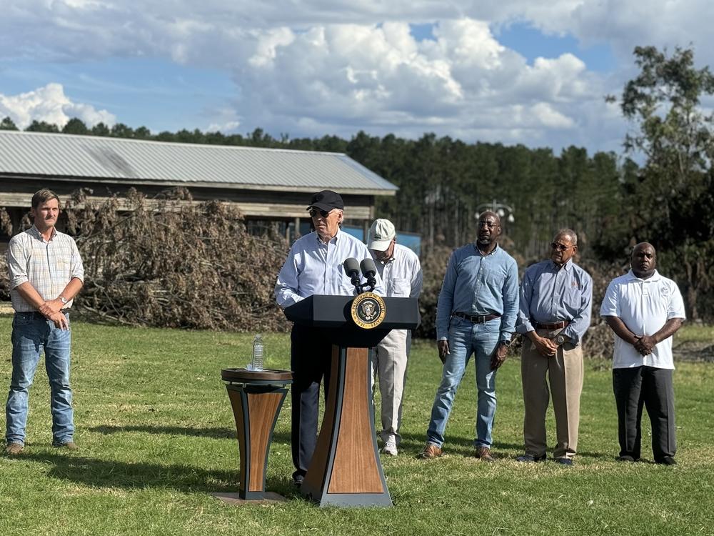 President Joe Biden speaks during a South Georgia visit to assess storm damage from Hurricane Helene