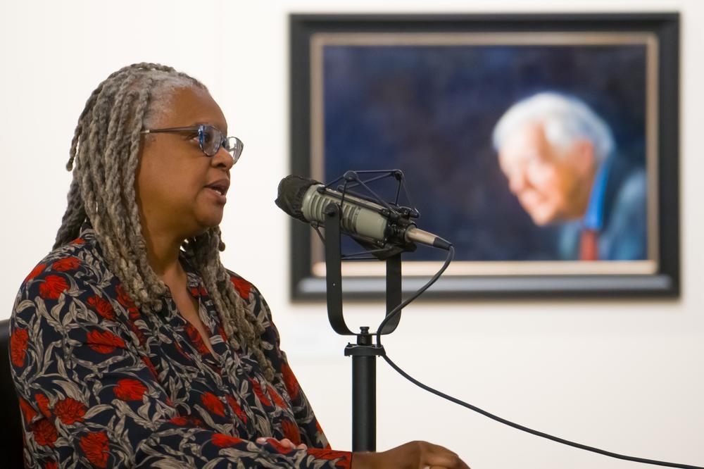 Dr. Meredith Evans speaks with GPB's Peter Biello at the Jimmy Carter Presidential Library and Museum on October 1, 2024.