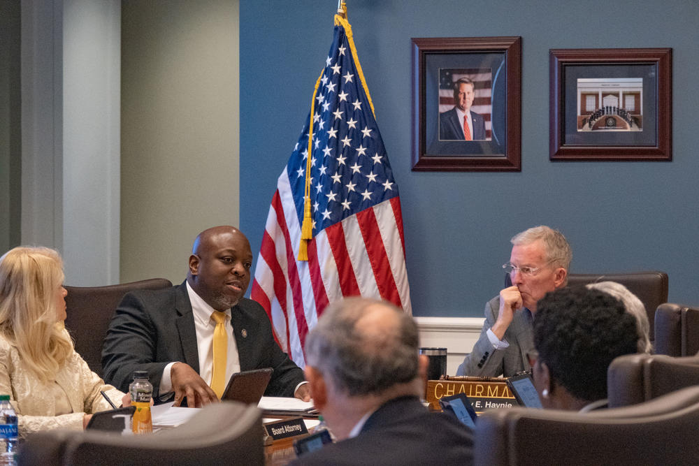 Georgia Department of Corrections Commissioner Tyrone Oliver, second from left, in a recent meeting of the State Board of Corrections. 