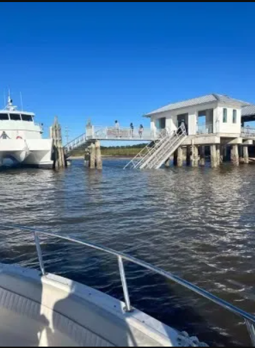 The Sapelo Island ferry dock on Saturday afternoon. A ramp collapse left several dead on Saturday, Oct. 19, 2024.