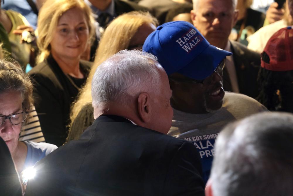 Walz greets a supporter after his campaign rally in Savannah.