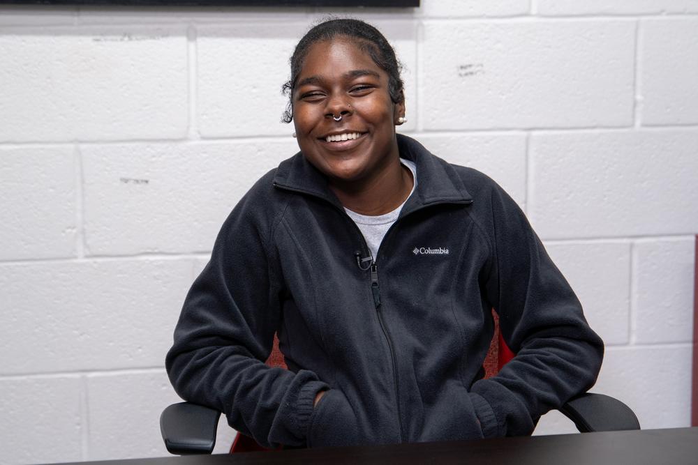 N'dia Williams, Junior and trombone section leader at Jonesboro High School, sits for an interview with GPB News.