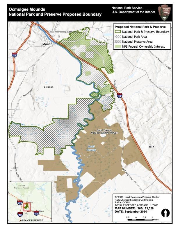 a proposed map of Ocmulgee Mounds National Park