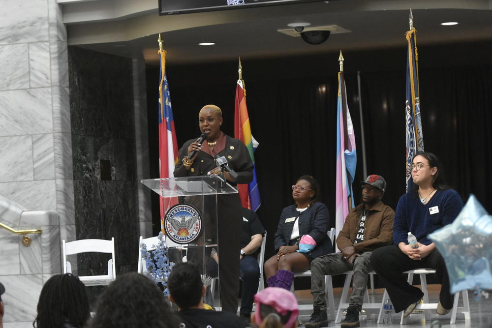  Toni-Michelle Williams speaks at a transgender passport event in Atlanta Nov. 20, 2024. Ross Williams/Georgia Recorder