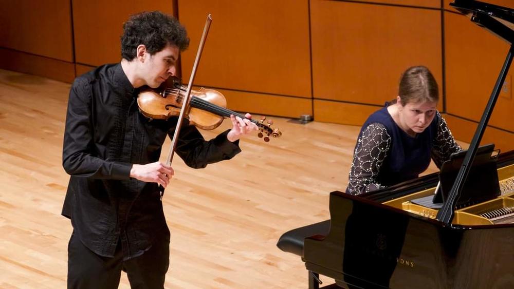 Musicians Itamar Zorman (left) and Liza Stepanova 