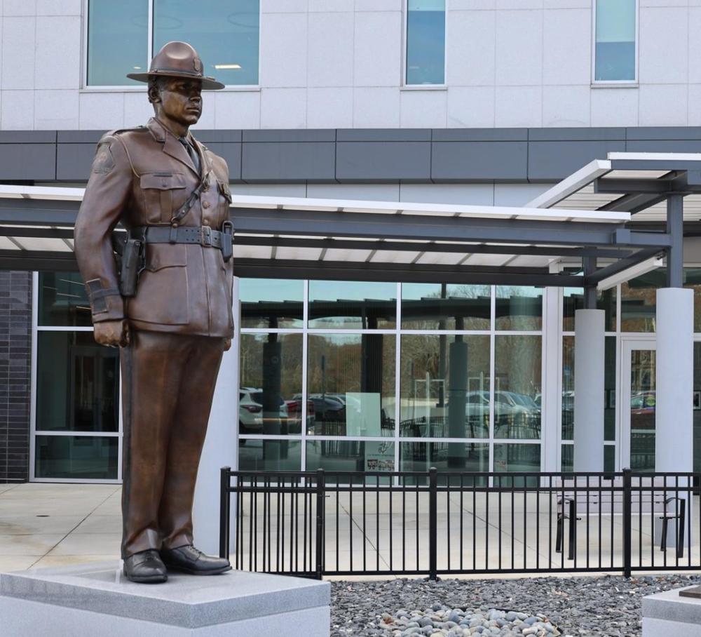 A statue of fallen Georgia State Trooper William Frederick Black Jr. pays tribute to the Macon man’s sacrifice as the first state patrolmen to be killed in the line of duty. (GSP)