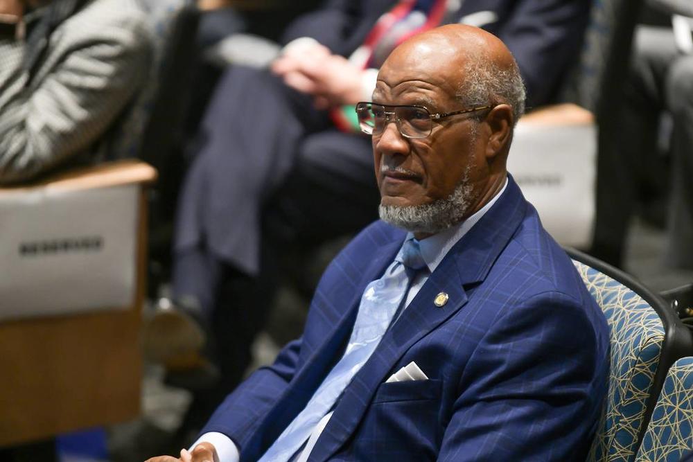 Former state Rep. Calvin Smyre of Columbus sits in the Rainey-McCullers School of the Arts auditorium Dec. 18, 2024, during the ceremony celebrating the naming of the intersection of I-185 and Macon Road as the Calvin Smyre Interchange. Darrell Roaden Special to the Ledger-Enquirer