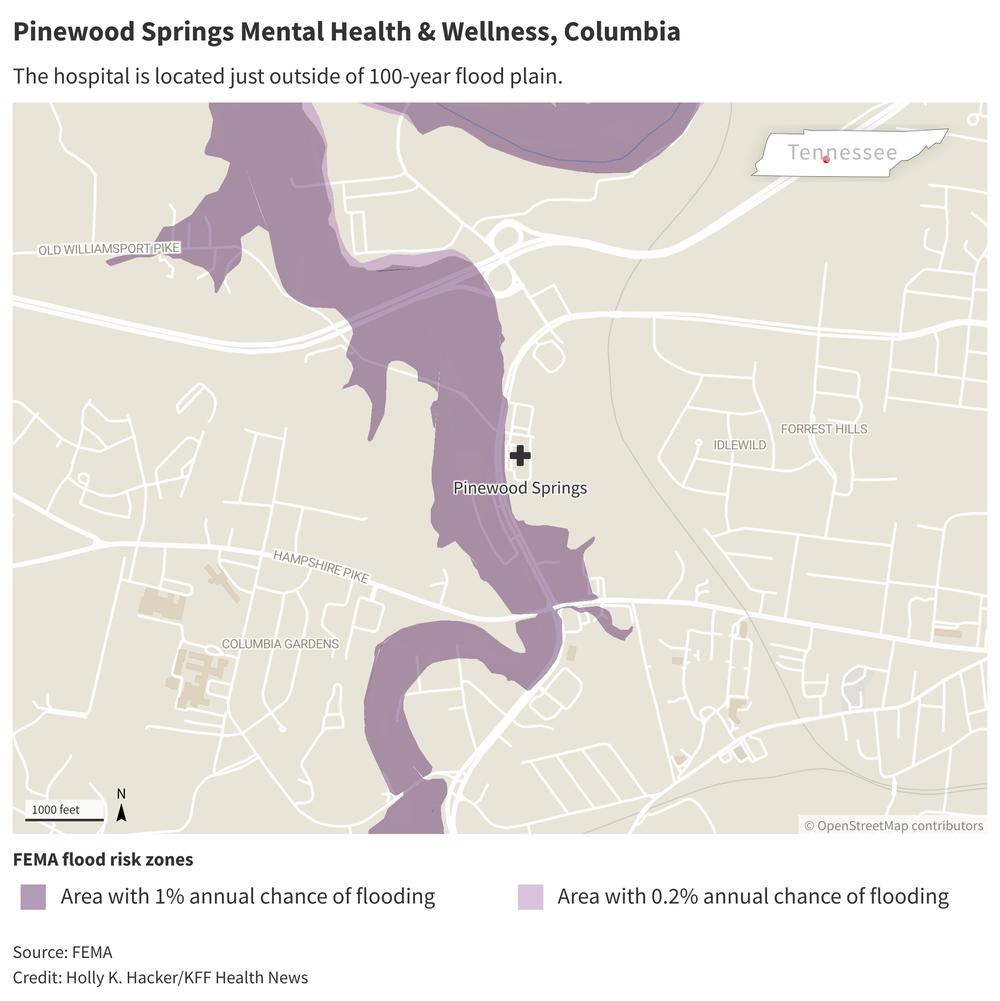 Pinewood Springs Mental Health & Wellness in Columbia is located just outside of 100-year flood plain.