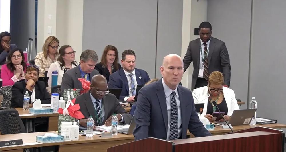 Assistant Superintendent of Schools Chris Matthews gives an update on Fulton County Schools Student Support Services during the school board’s Dec. 10 work session. (Photo supplied by FCS)