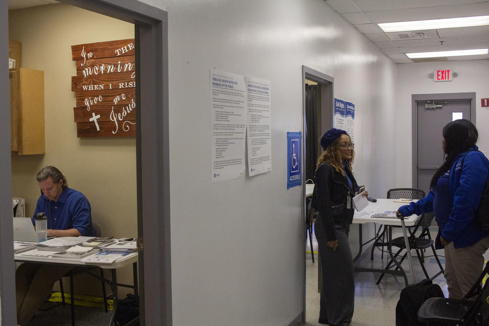 Dasha Castillo at the FEMA disaster recovery center in Jackson. Centers with staff to assist with FEMA applications remain open in Laurens, Lowndes and Washington Counties among others.