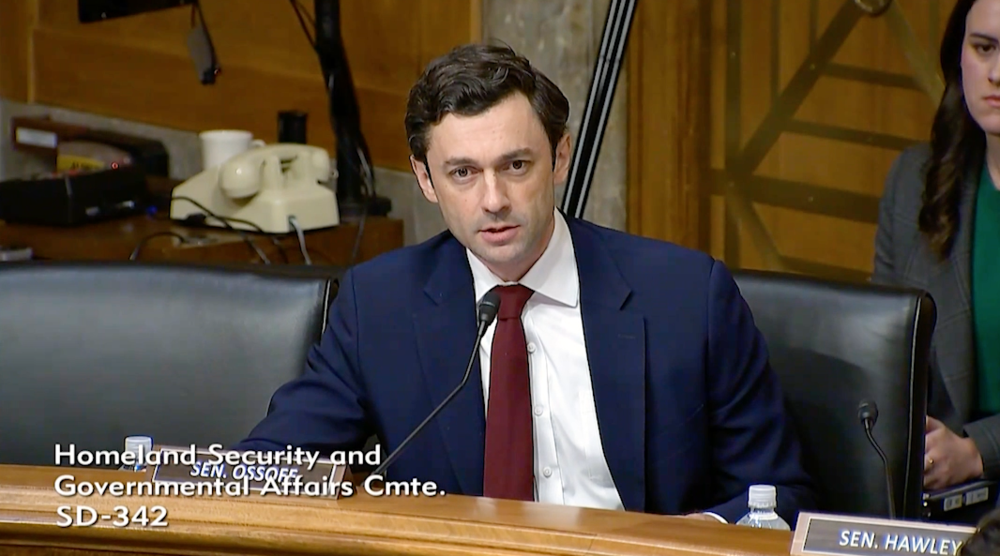 Georgia U.S. Sen. Jon Ossoff questioned USPS Postmaster General Louis DeJoy on Dec. 5 at a hearing of the Senate Homeland Security and Governmental Affairs Committee about how to resolve the mail delays in Georgia. Screenshot