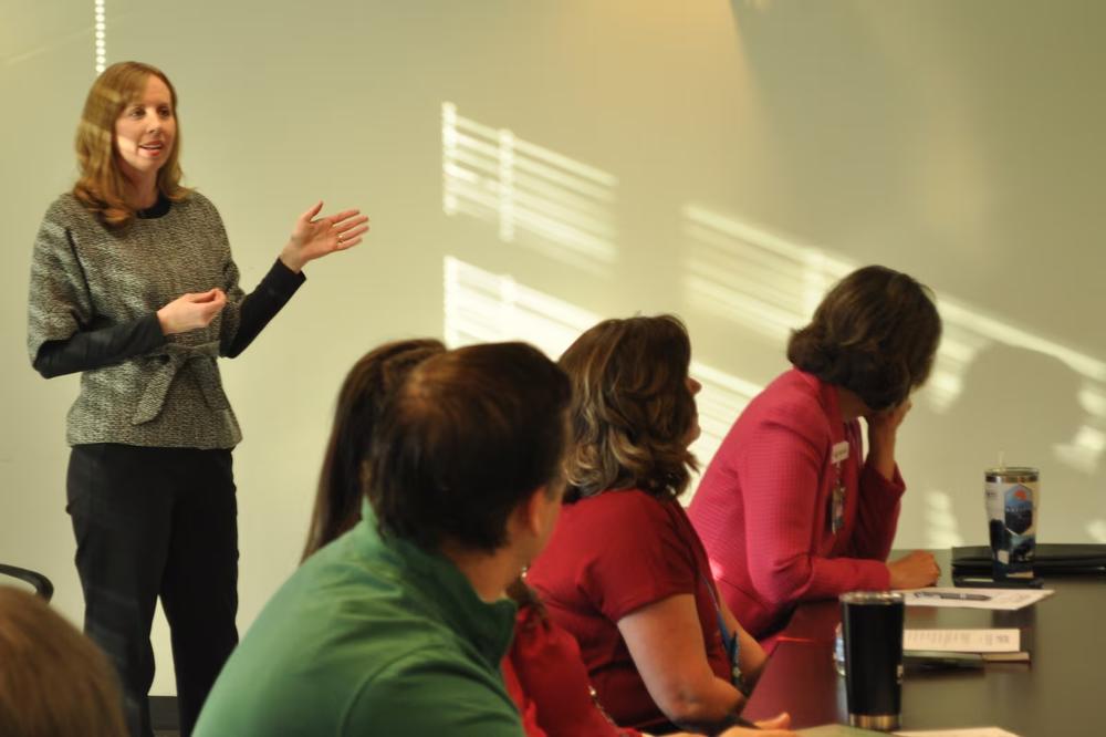 Cobb and Douglas Public Health Epidemiology and Infectious Disease Director Rachel Franklin shares an influenza update with the Cobb County Board of Health members in December 2024. (Allen Siegler / Healthbeat) 