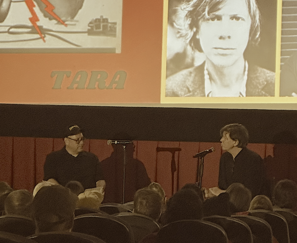 Chad Radford (left) interviews Thurston Moore (right) at Atlanta's Tara Theater  on Dec. 11, 2024.