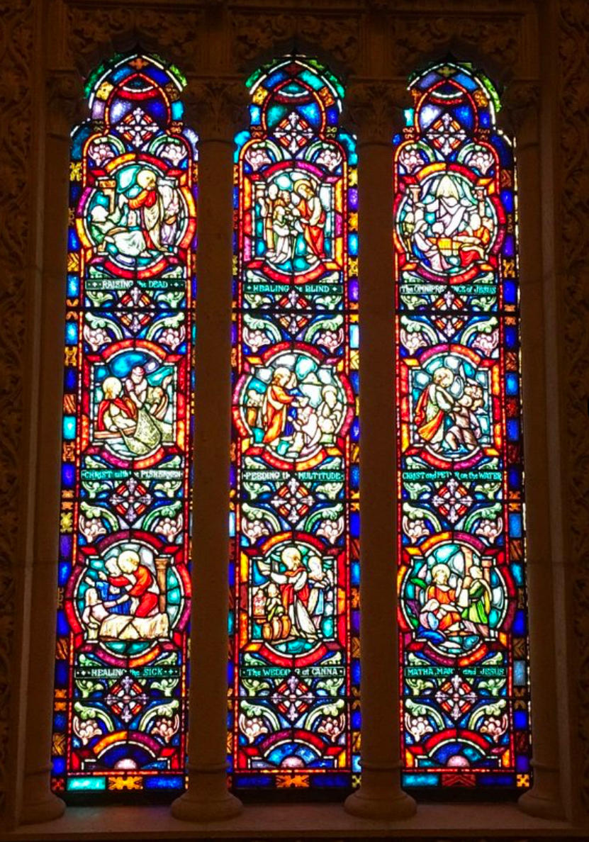 Stained glass windows of Abbey Chapel at Westview Cemetery in Atlanta, Ga.