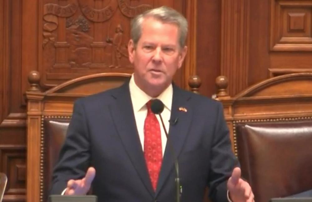 Governor Brian Kemp is shown speaking at the State of the State address at the state Capitol on January 16th, 2025.