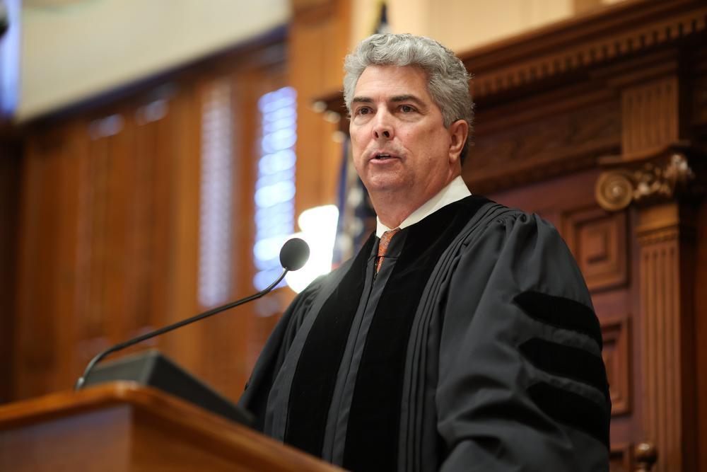 Georgia Supreme Court Justice Michael P. Boggs delivers the State of the Judiciary address in front of both chambers on January 28, 2025, on the House floor. Georgia House of Representatives