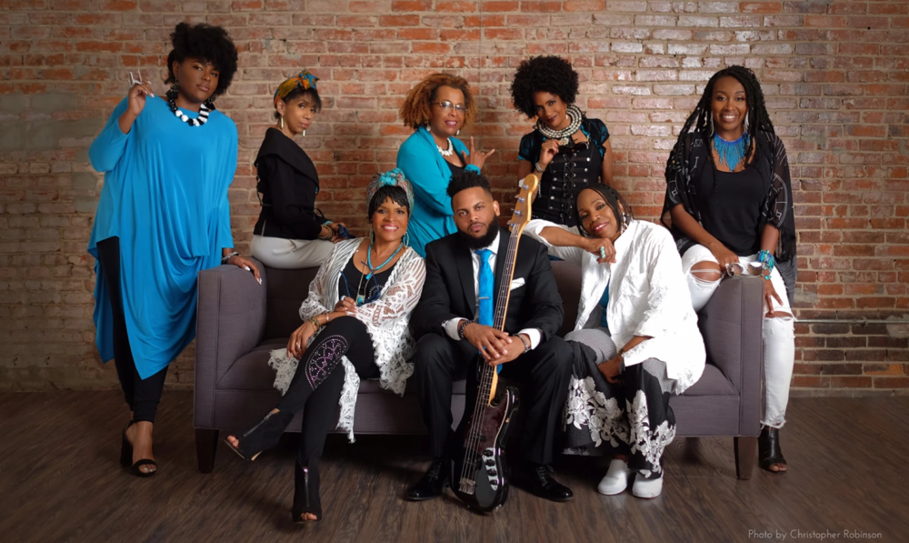 Aisha Kahlil (top row, fourth from left) has been a member of Sweet Honey in the Rock since 1981. The vocal ensemble with Georgia ties will perform in Atlanta on Jan. 25, 2025. Current members also include Carol Maillard, Louise Robinson, Nitanju Bolade Casel and Romeir Mendez on electric and upright acoustic bass.