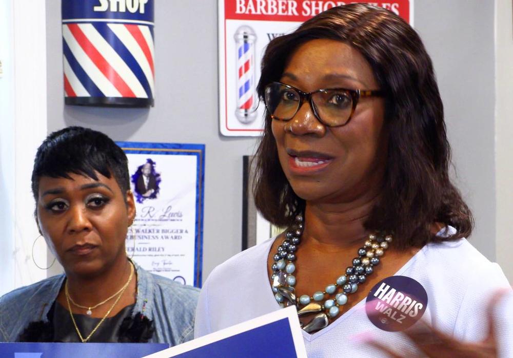 Georgia State Rep. Carolyn Hugley, speaks at a Sept. 6, 2024, press conference in Columbus to support Vice President Kamala Harris and her proposal to bolster small businesses. Mike Haskey mhaskey@ledger-enquirer.com  