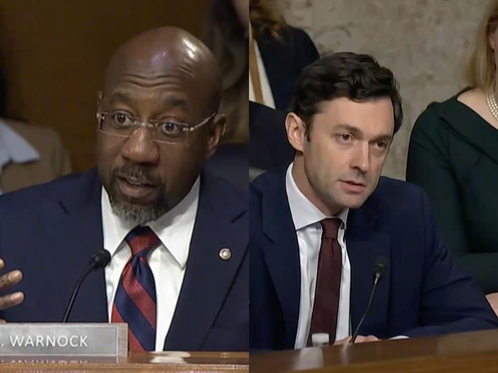 Georgia U.S. Sens. Raphael Warnock (left) and Jon Ossoff (right). (Screenshots)