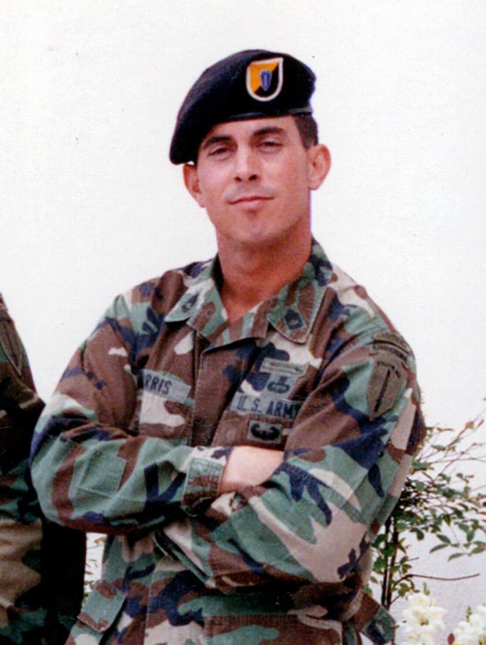 U.S. Army 1st Sgt. Glenn Harris was among the soldiers who survived the 1993 Battle of Mogadishu in Somalia. One year later, he died at the age of 35 in a parachute training accident at Fort Benning, now named Fort Moore, where his 3rd Ranger Battalion was based. Photo courtesy of Tara Harris