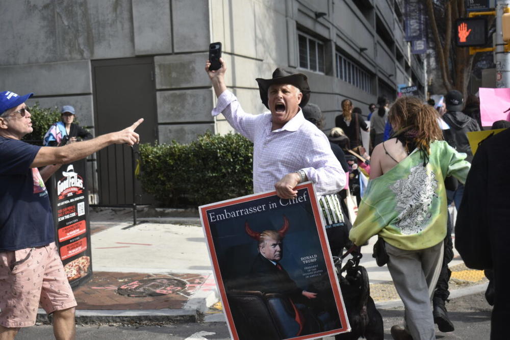 Protesters shout anti-Trump slogans near the Georgia Capitol. Ross Williams/Georgia Recorder